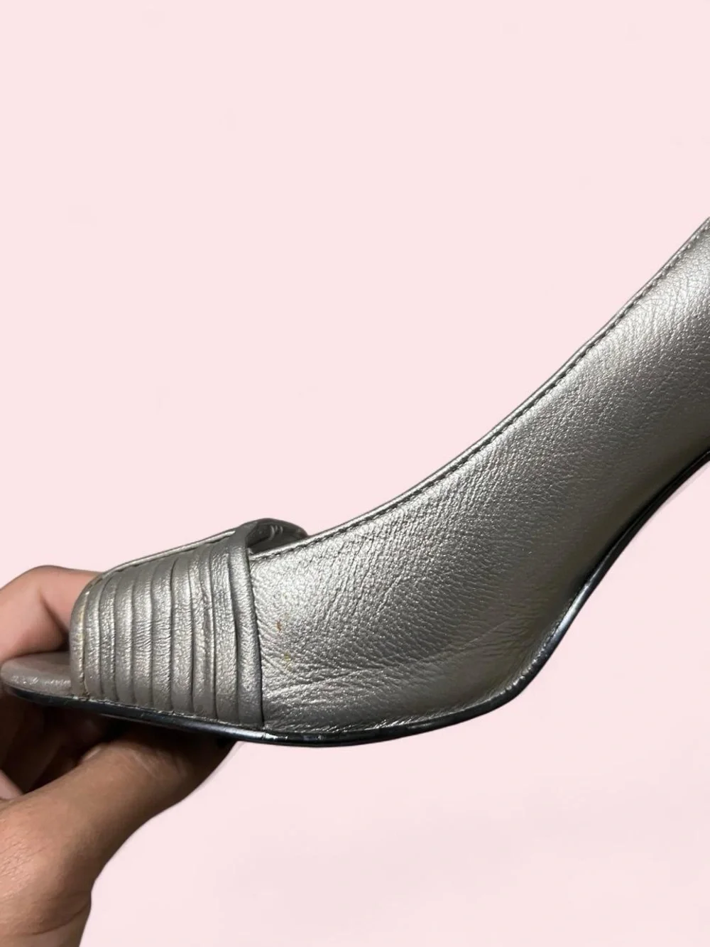 Size 7.5 Silver Women's Peep-Toe High Heels - Elegant Evening Pumps